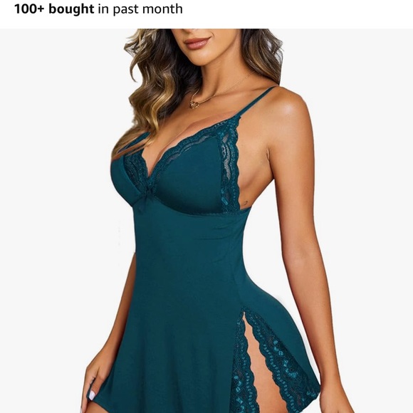 Avidlove Elegant Teal Lace Trim Chemise - Picture 1 of 4